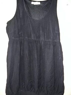 Kensie Black Scoop Neck Tank with Gathered Waist